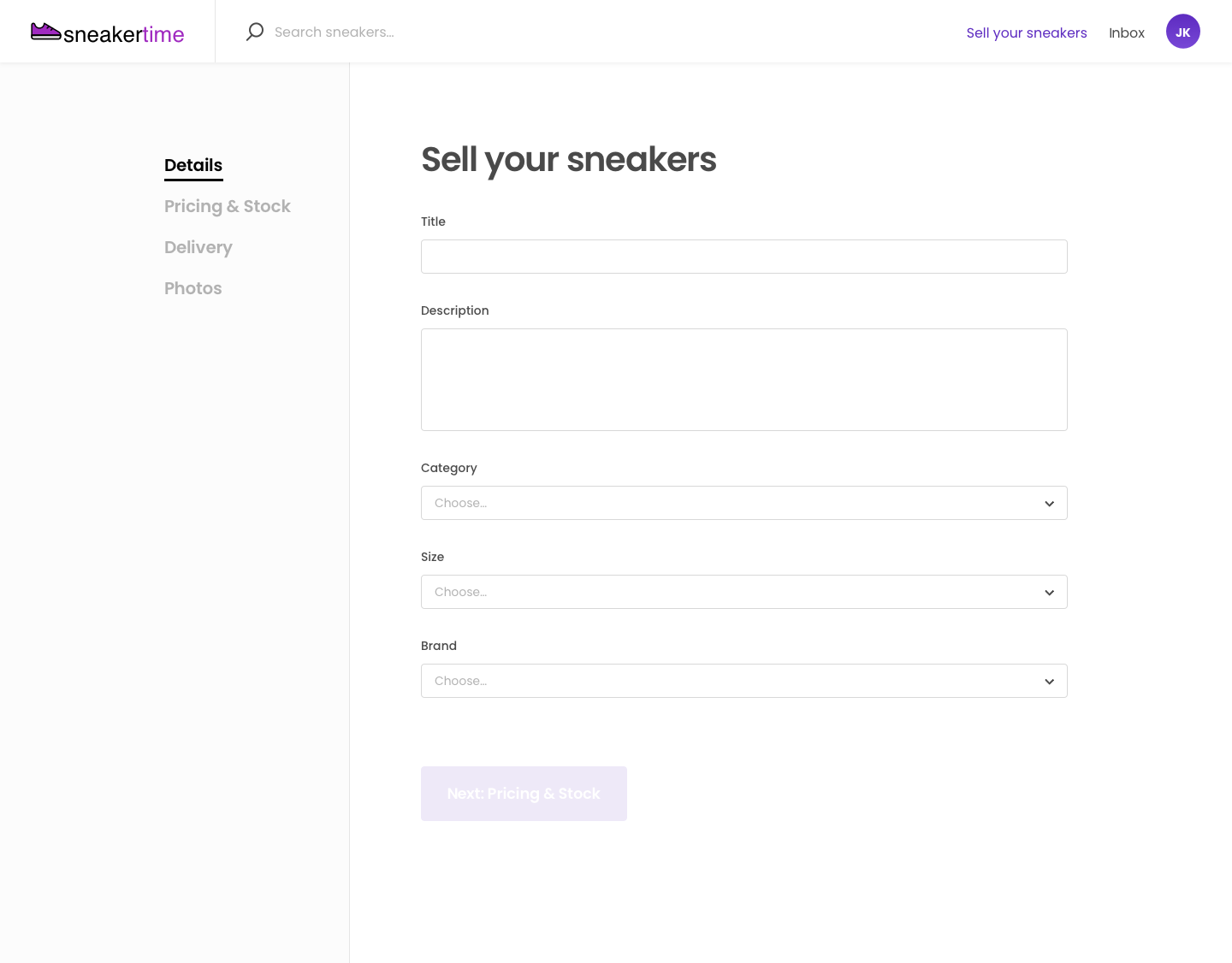 Sneakertime listing creation wizard - description